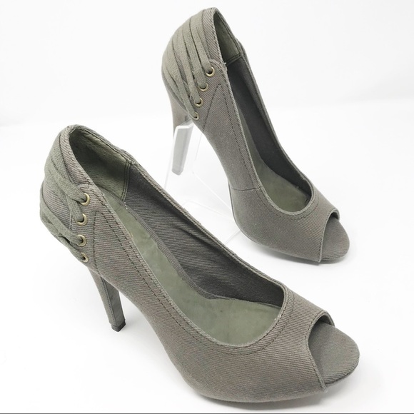Ash Women’s Sage Green Denim Open Toe Slip On Stiletto Platform Heels Size 8.5 - Picture 1 of 11
